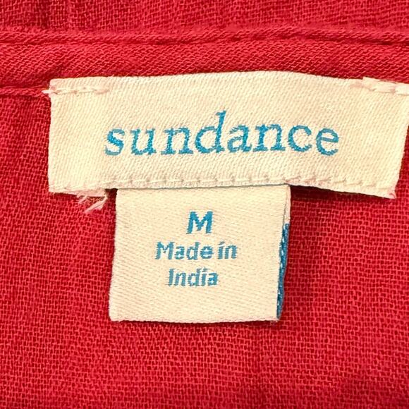 Sundance Boho Embroidered Cotton Mini Dress Burgundy V-Neck Medium Cottage Folk - Picture 8 of 11